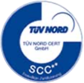 TÜV NORD Zertifikat-Siegel mit Aufschrift SCC** für geprüfte Sicherheit.